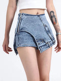 Rebel Blue Asymmetric Zip Shorts