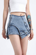 Rebel Blue Asymmetric Zip Shorts