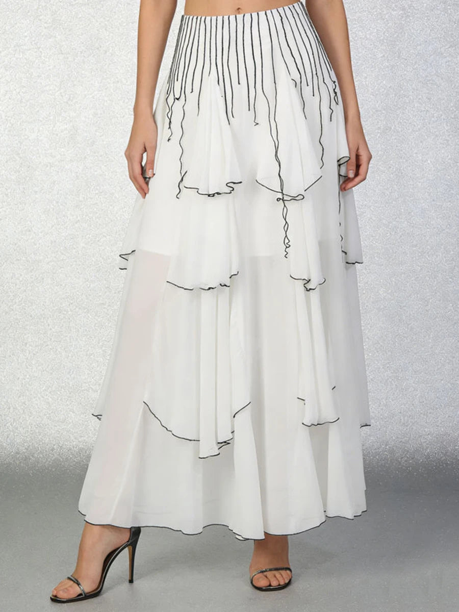 Lilia White Contrast Trim Maxi Skirt