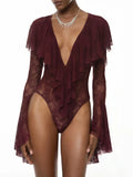 Untamed Burgundy Flare-Sleeve Lace Body