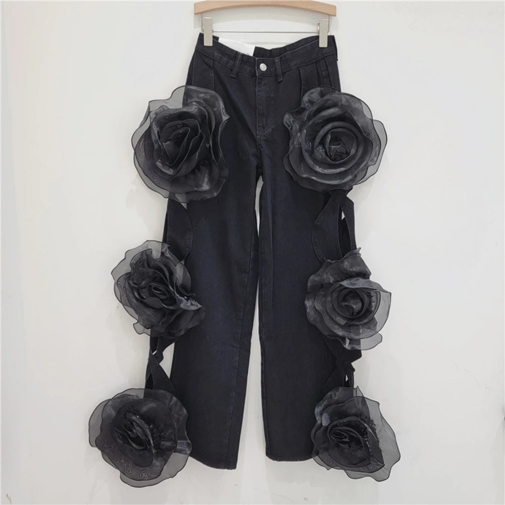 Diva Black Floral Appliqué Jeans