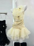 Strictly Iconic Yellow Ruched Party Dress
