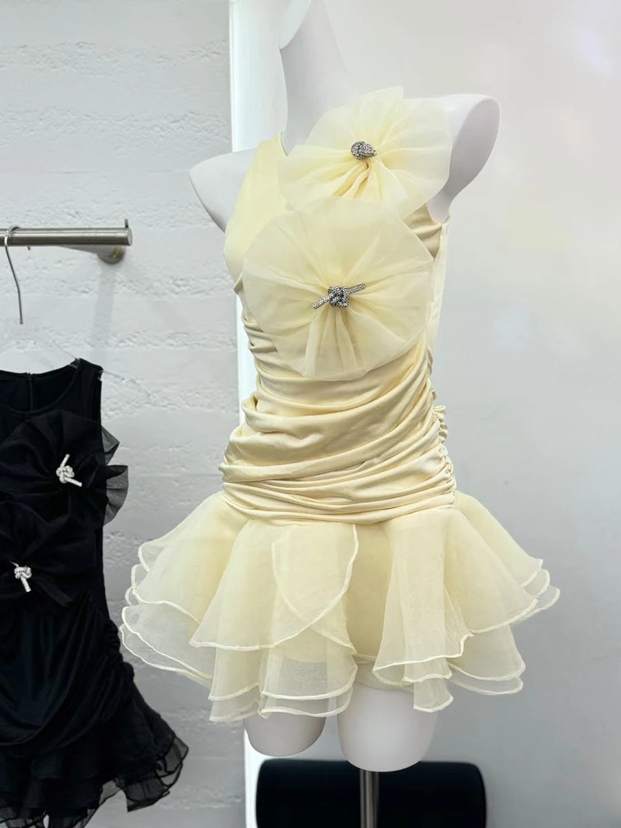 Strictly Iconic Yellow Ruched Party Dress