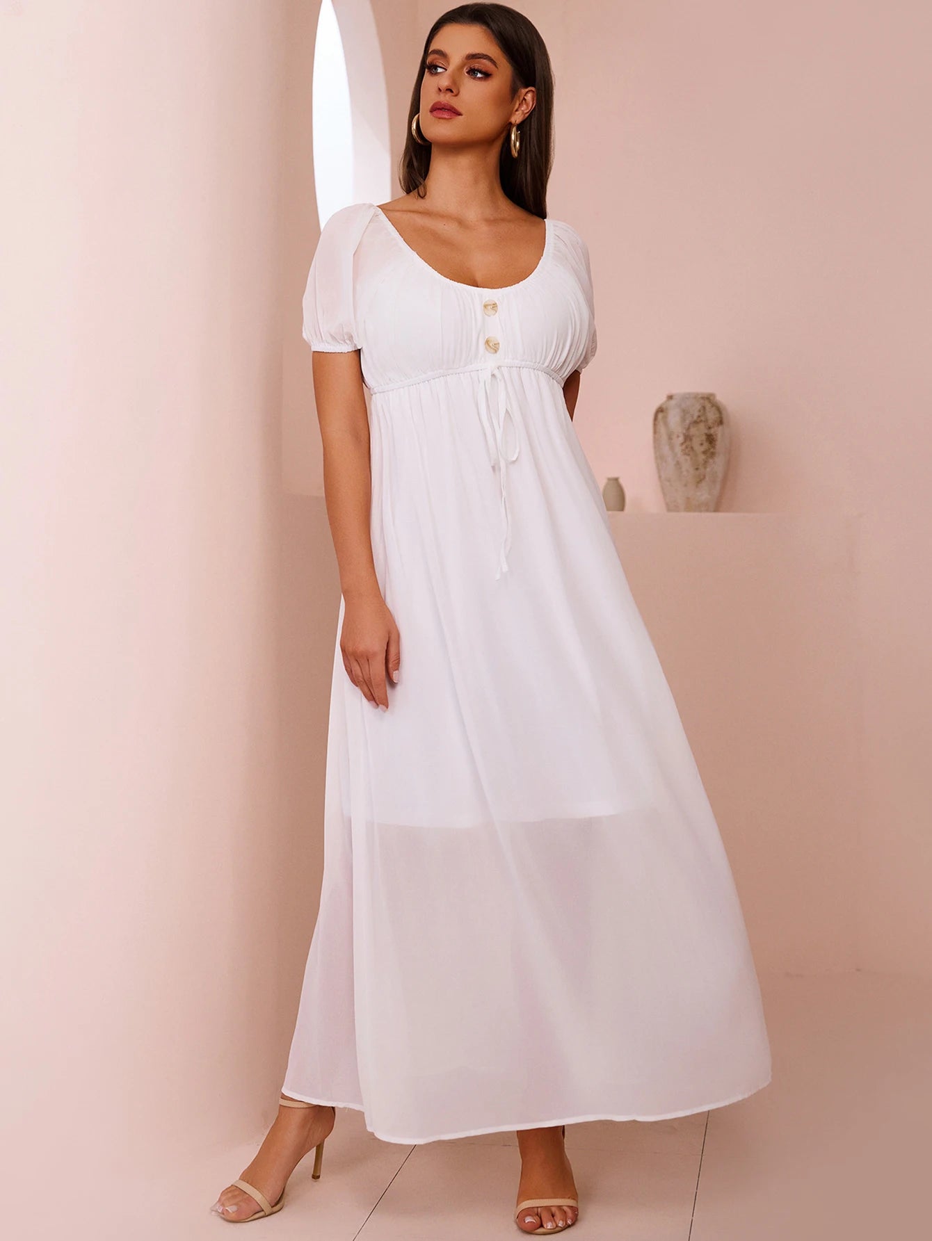 Elowen White Puff Sleeve Maxi Dress