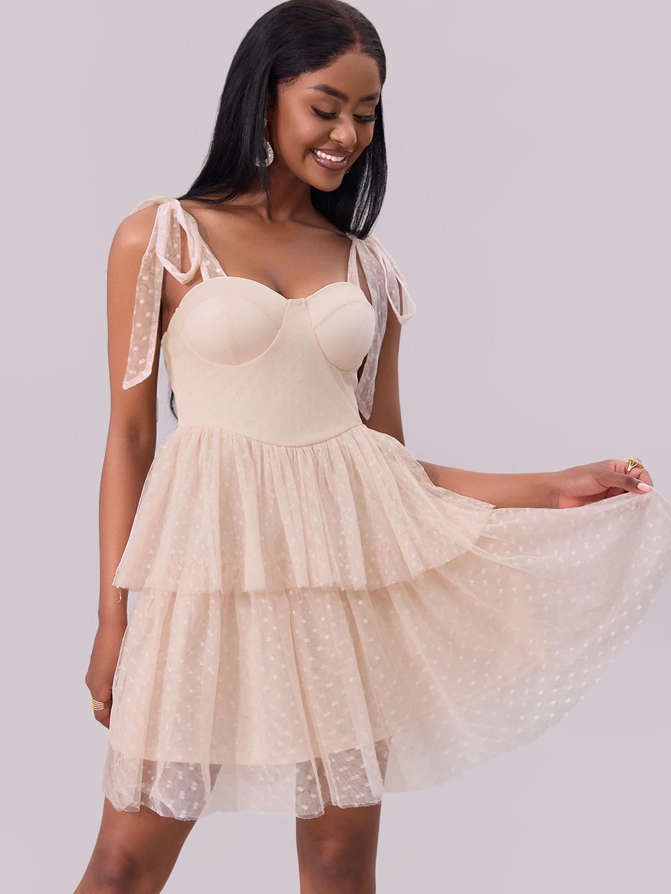 Dulcette Cream Tiered Mini Dress