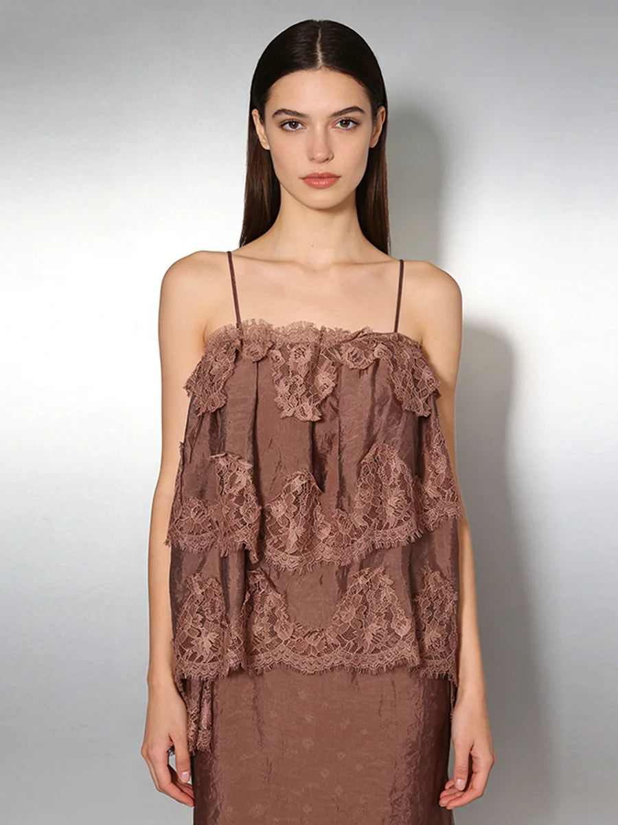 Rogue Brown Layered Lace Top