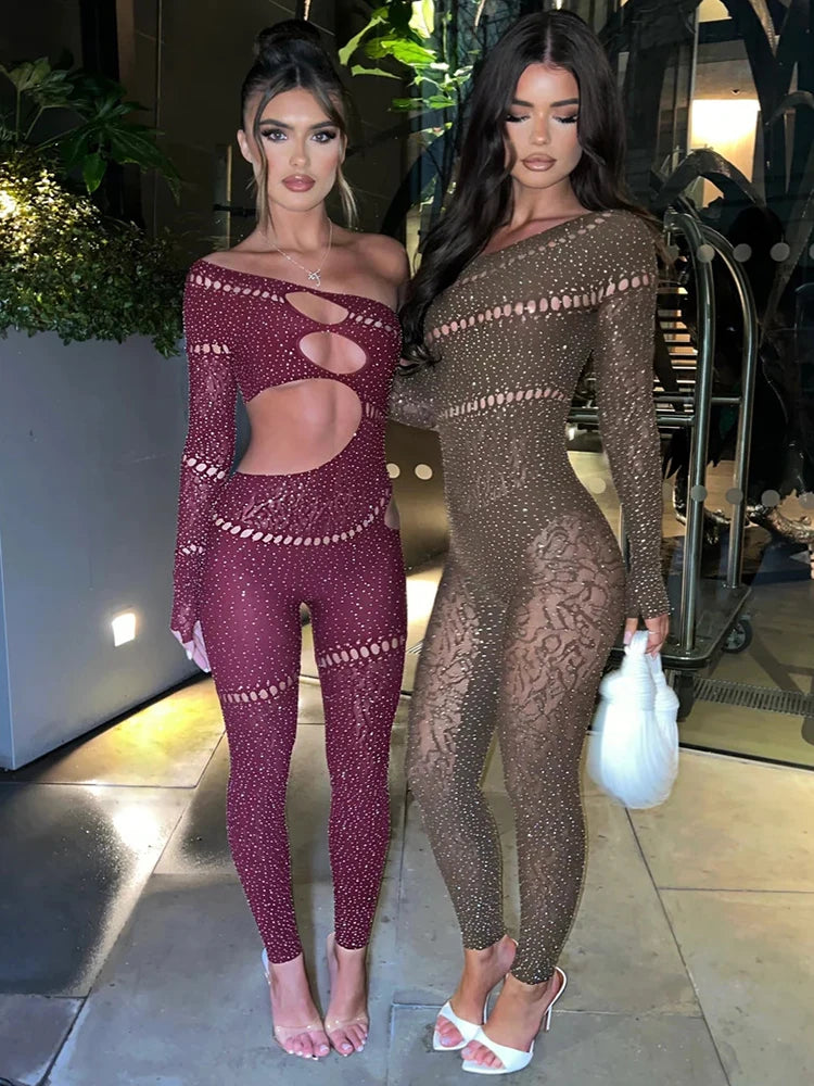 Allure Brown Crystal Jumpsuit