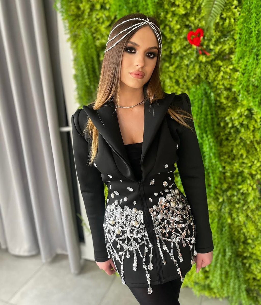 Legacy Black Crystal Blazer Mini Dress