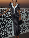 Odette Black Contrast Collar Midi Dress