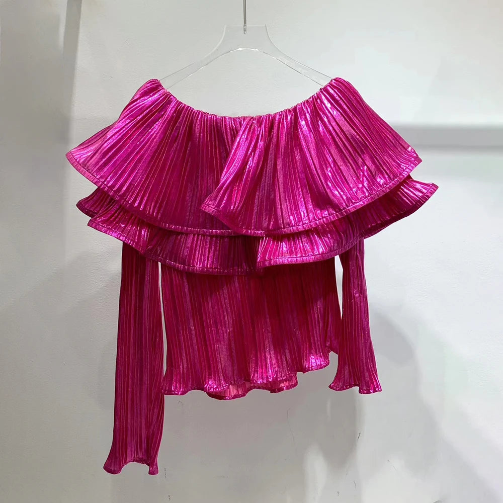 Glam Rose Pleated Ruffle Top