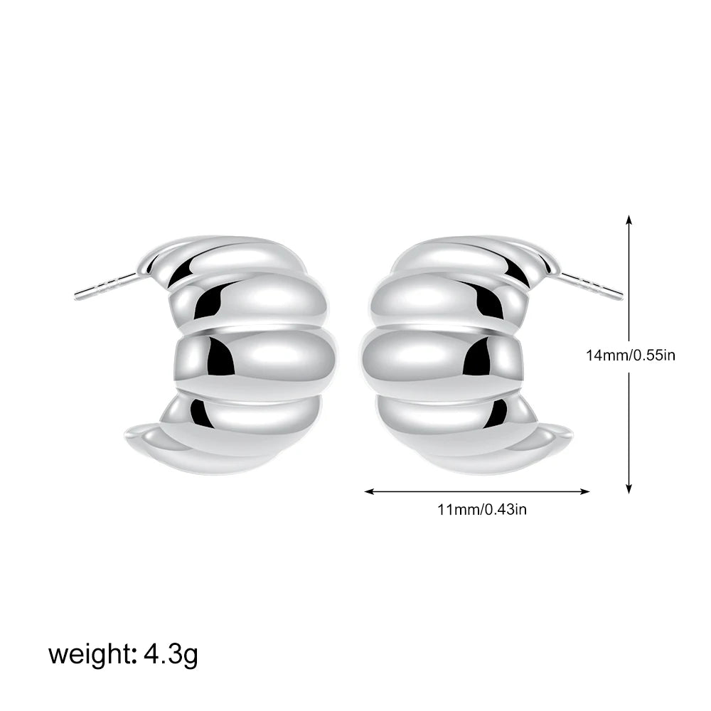 Modern Silver Ripple Hoop Earrings