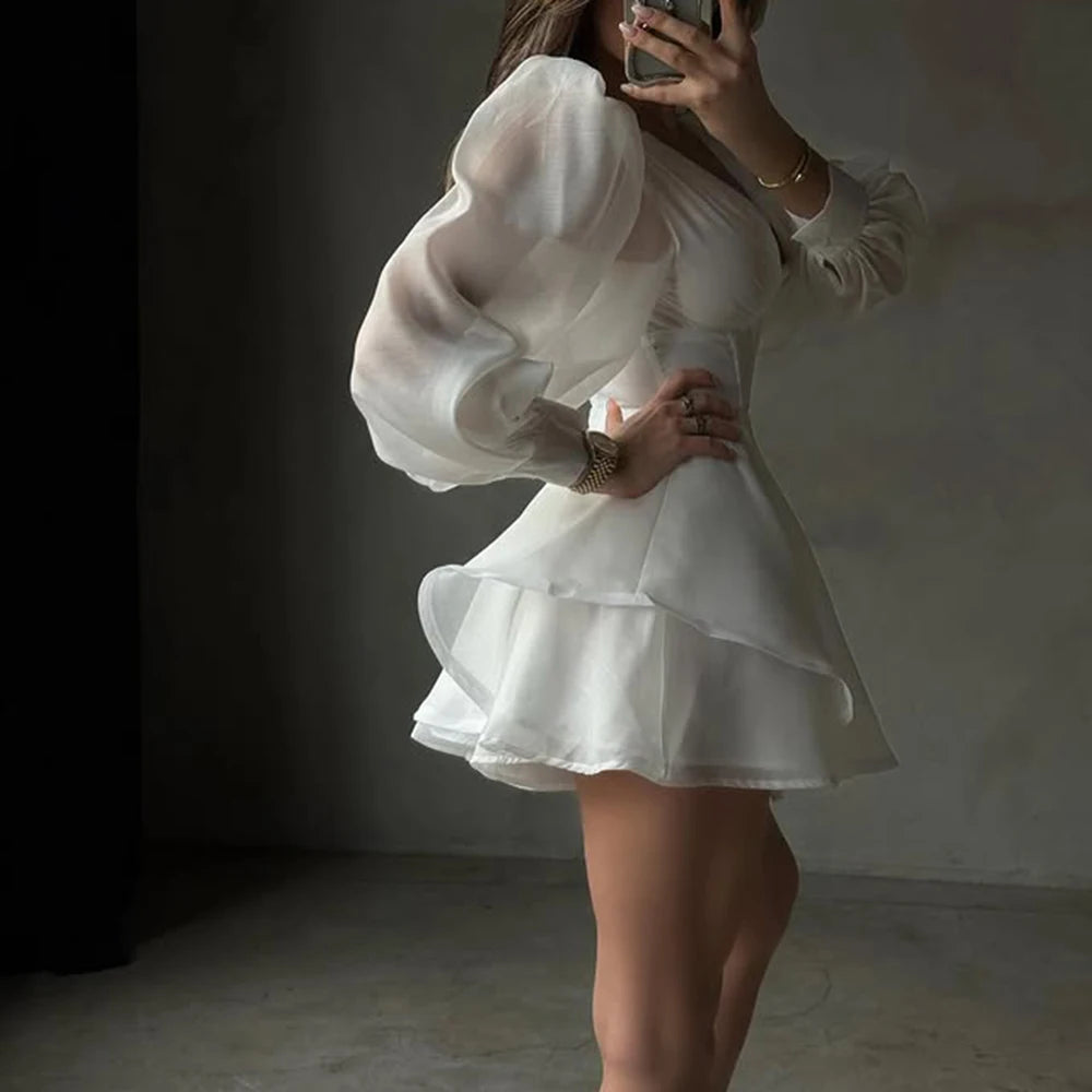Close To Me White Chiffon Corset Mini Dress