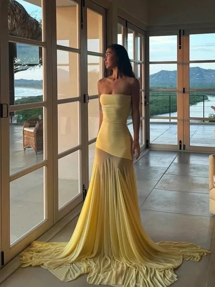 Primrose Yellow Strapless Maxi Dress