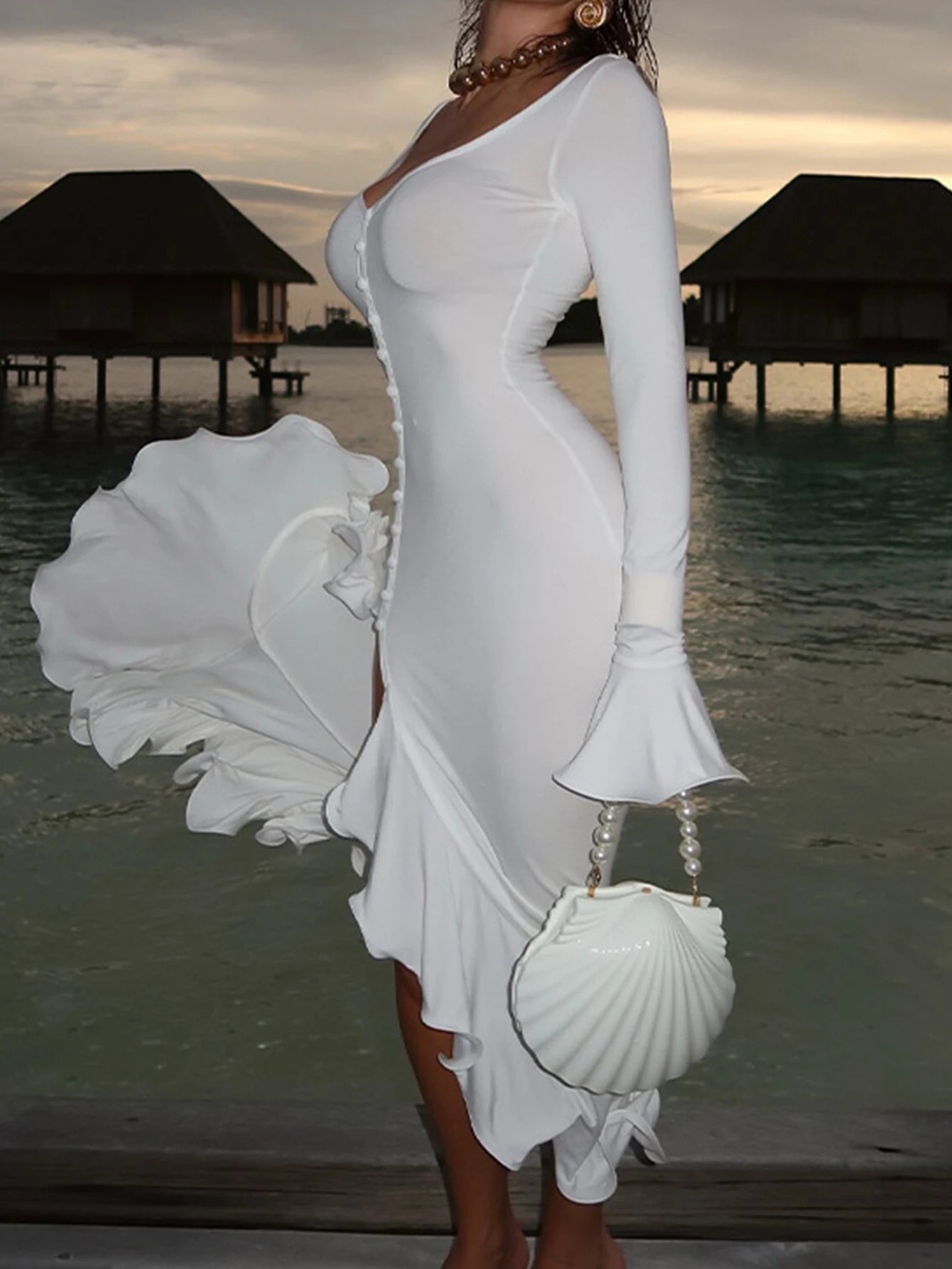 Audrey Black Ruffled Midi Dress