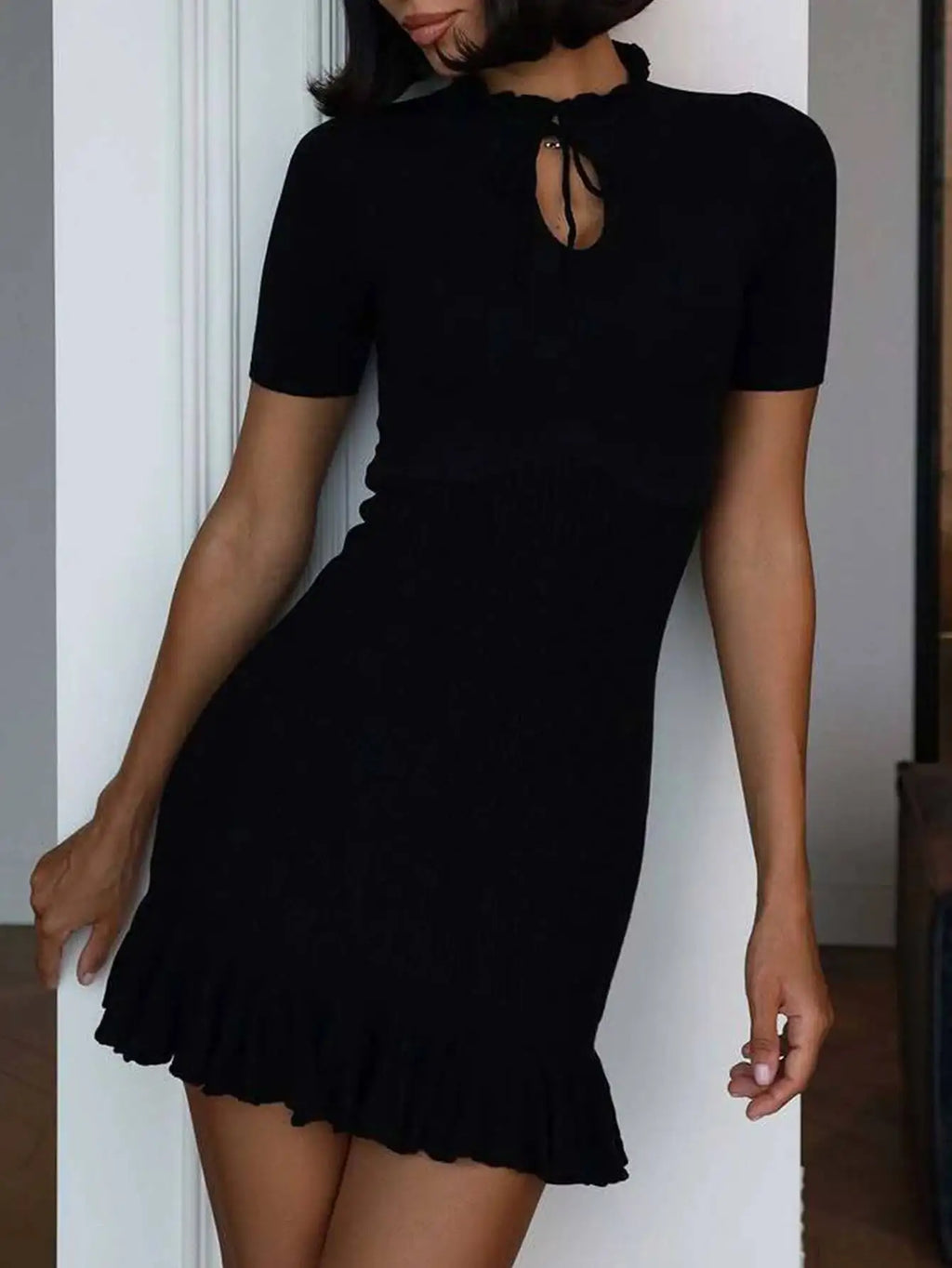 Melrose Black Ruffle Hem Mini Dress