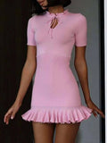 Melrose Pink Ruffle Hem Mini Dress