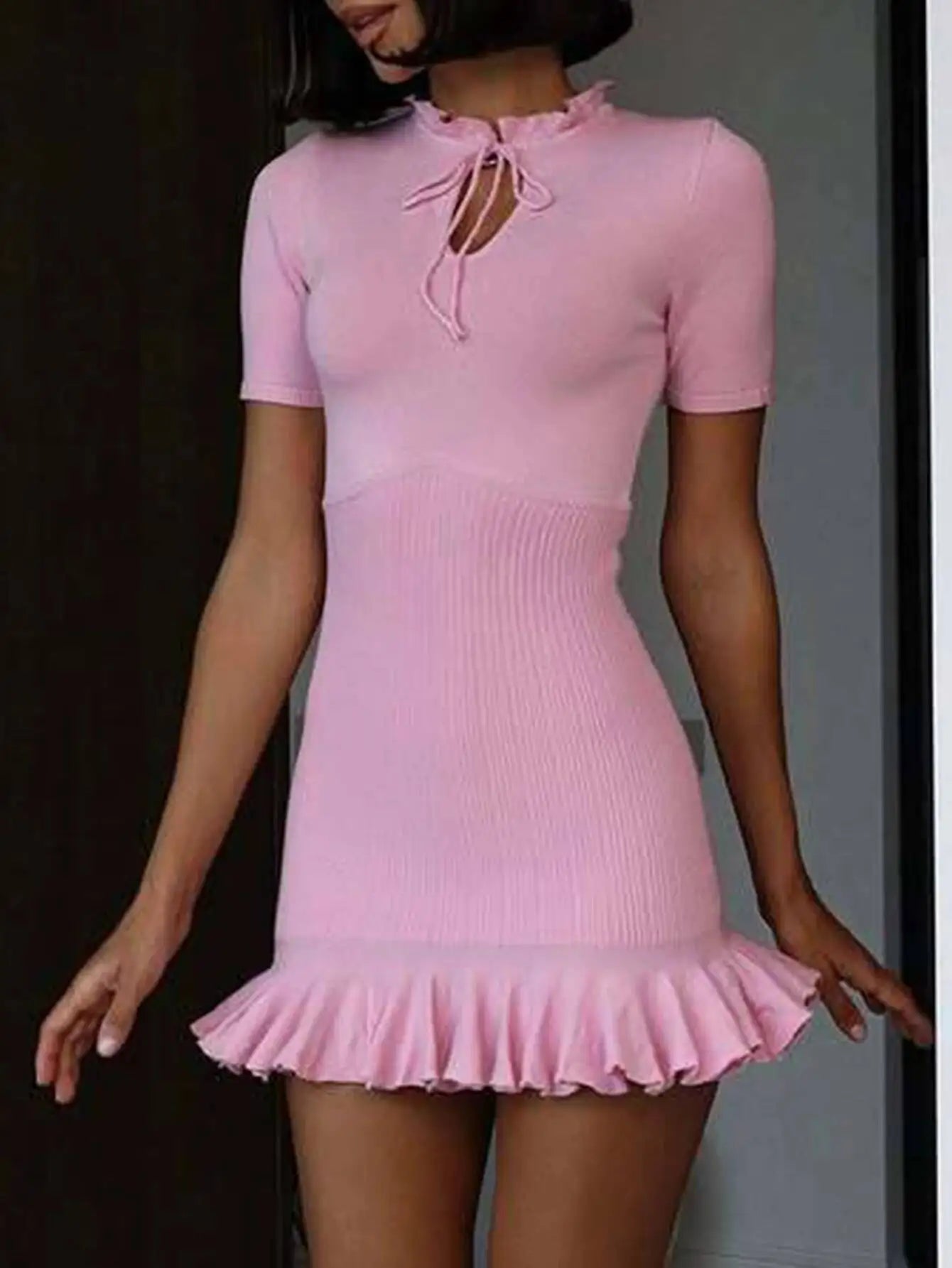 Melrose Pink Ruffle Hem Mini Dress