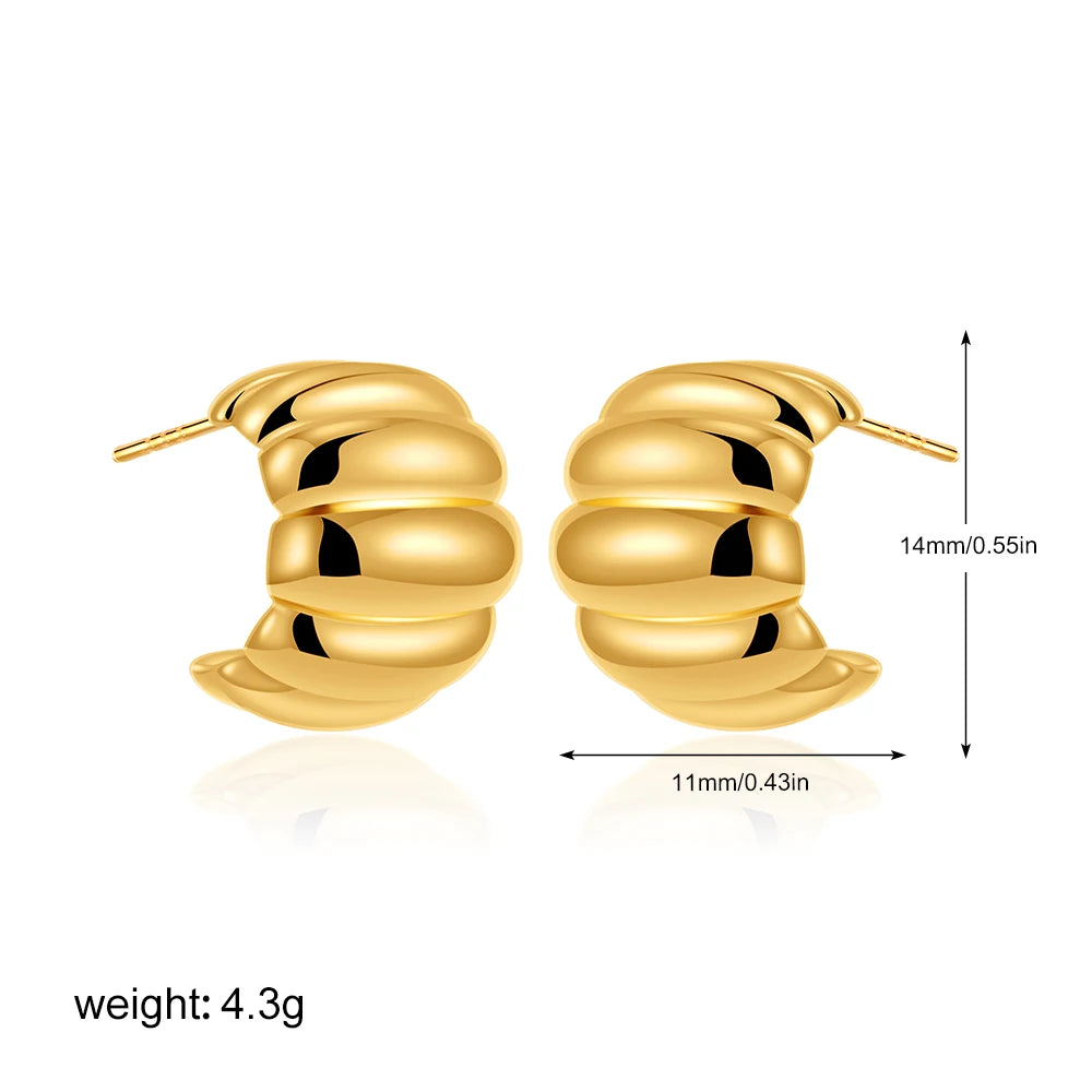 Modern Gold Ripple Hoop Earrings