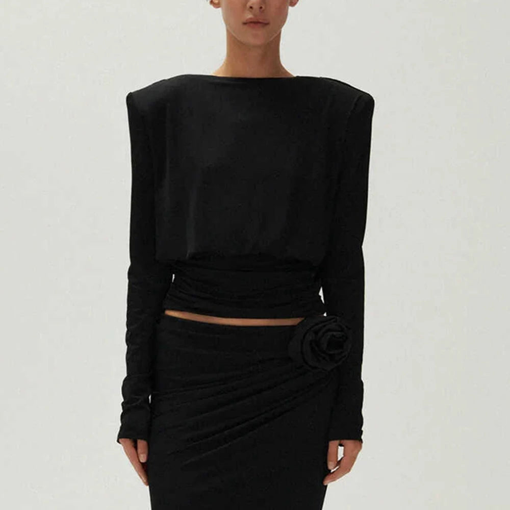 Silk Black Deep Cowl Back Top