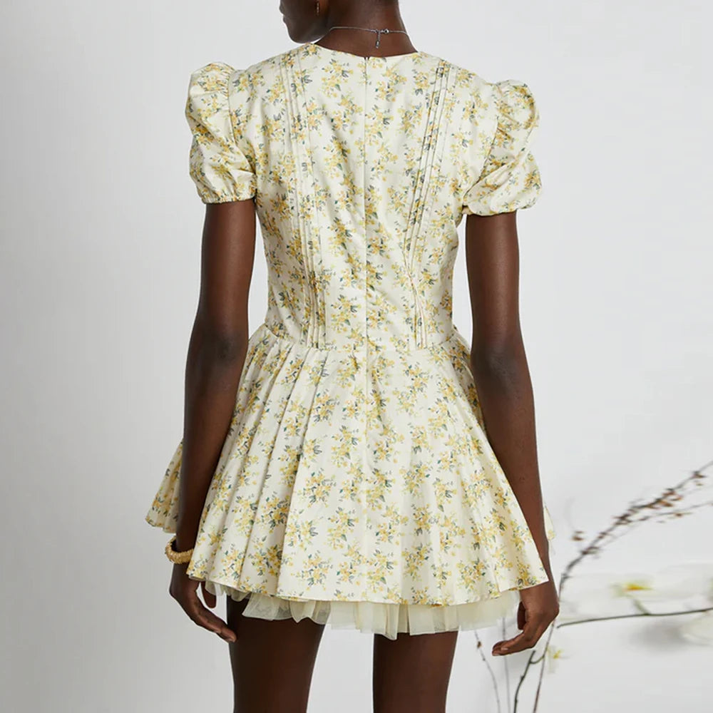 Lunika Yellow Garden Corset Mini Dress