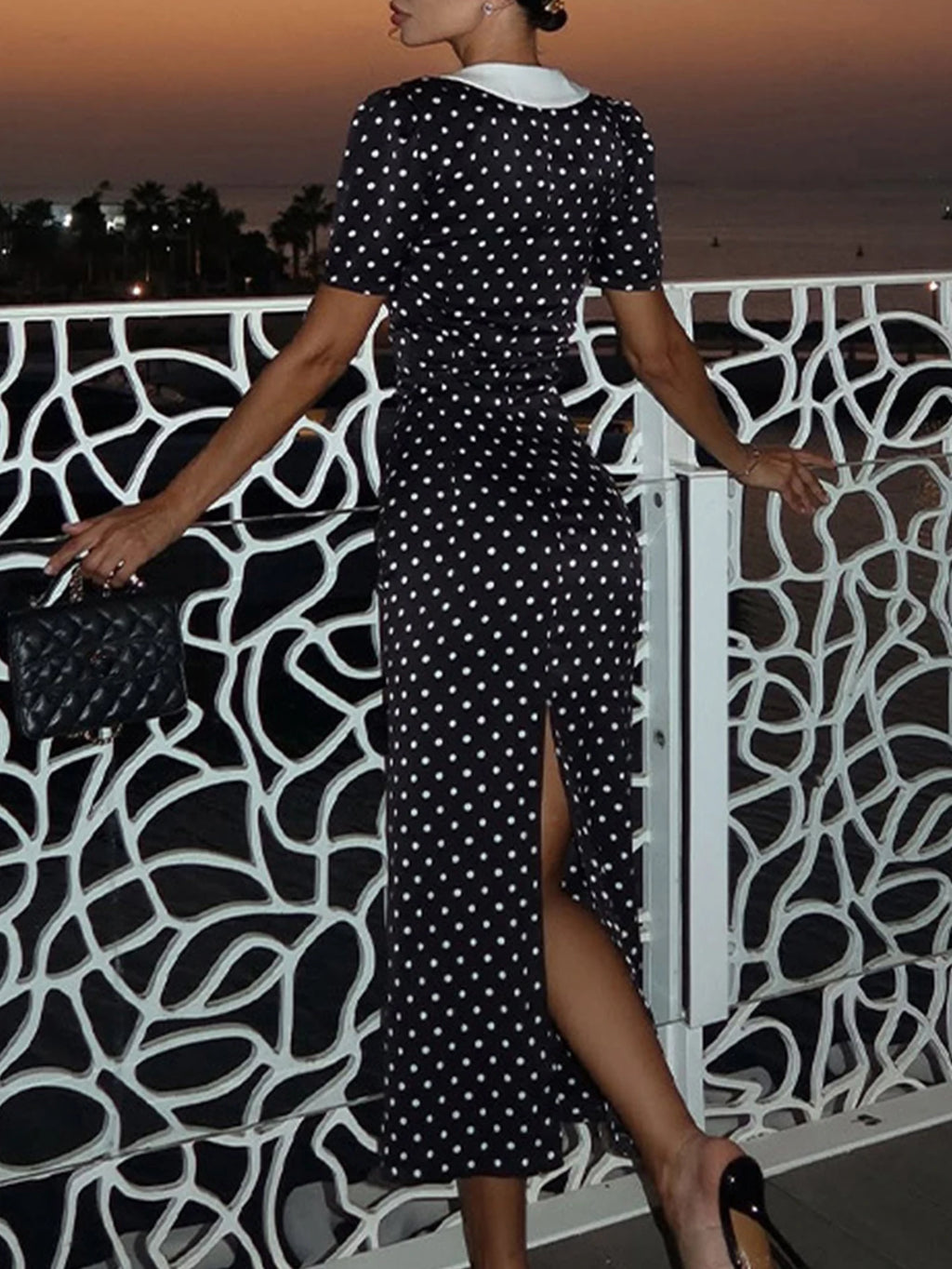 Odette Black Contrast Collar Midi Dress