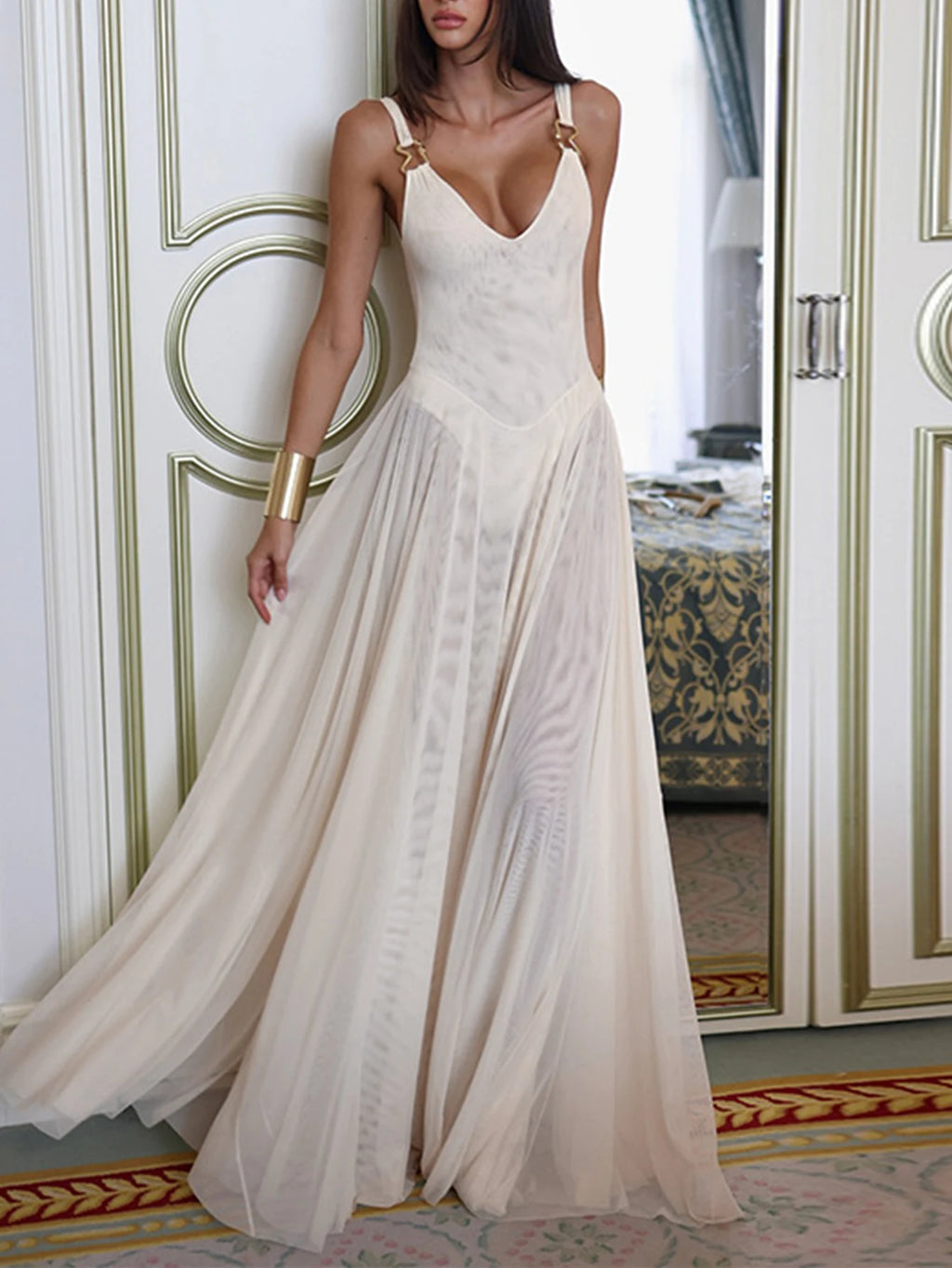 Monica White Mesh Maxi Dress
