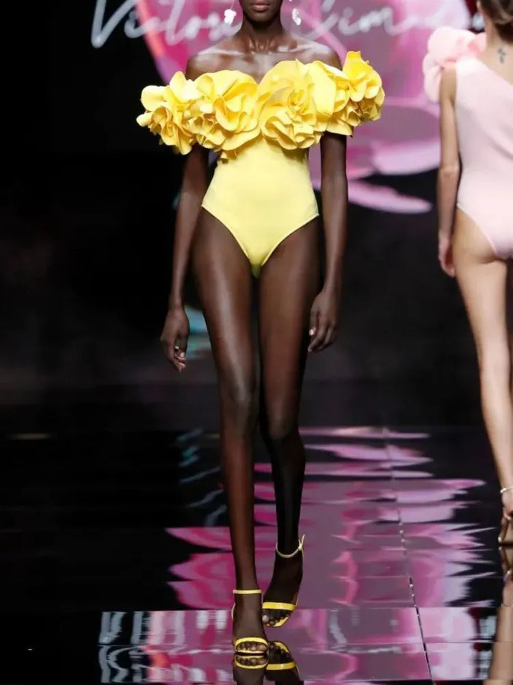 Sunset Yellow Floral Ruffle Bodysuit