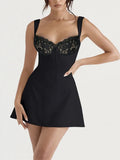 Lunette Black Lace Trim Mini Dress