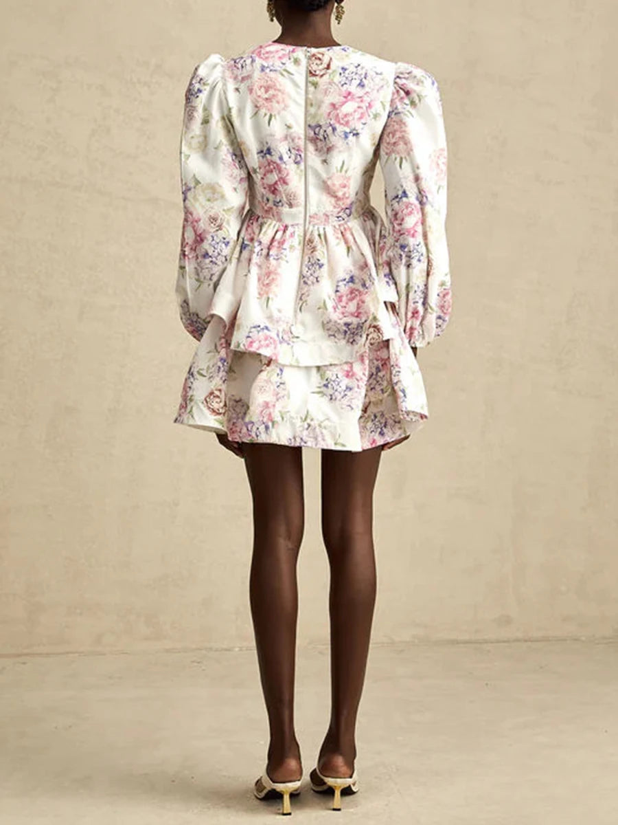 Julietta Ivory Floral Tiered Mini Dress