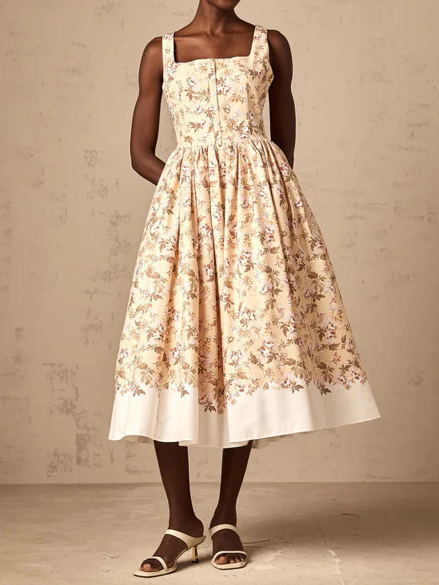 Innocence Beige Floral Midi Dress