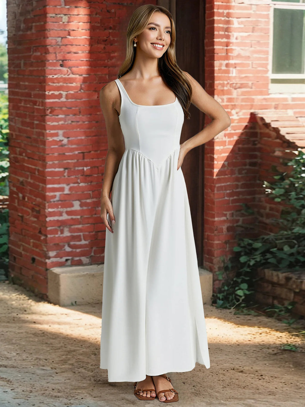 Olivia Skye Backless Flared White Maxi Dress