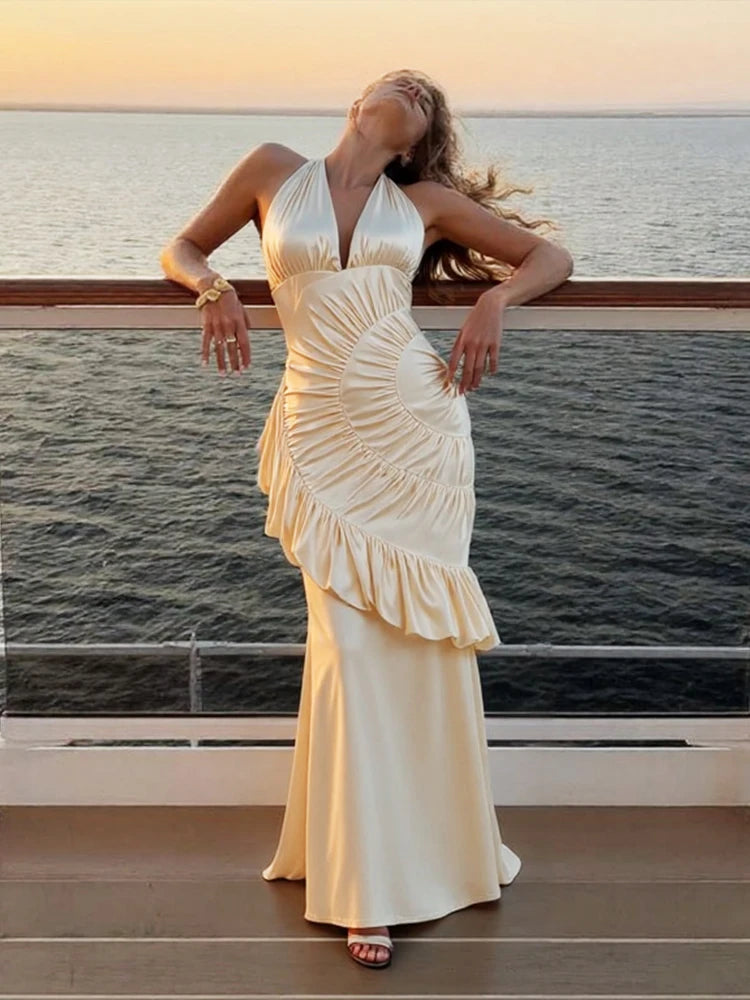 Nerissa Ivory Draped Maxi Dress