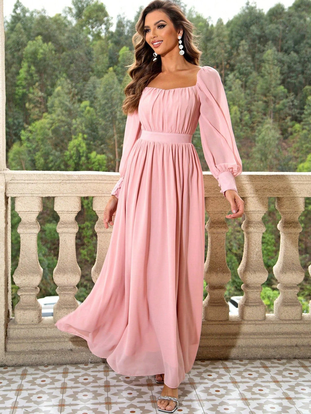 Margot Pink Backless Long Sleeve Maxi Dress