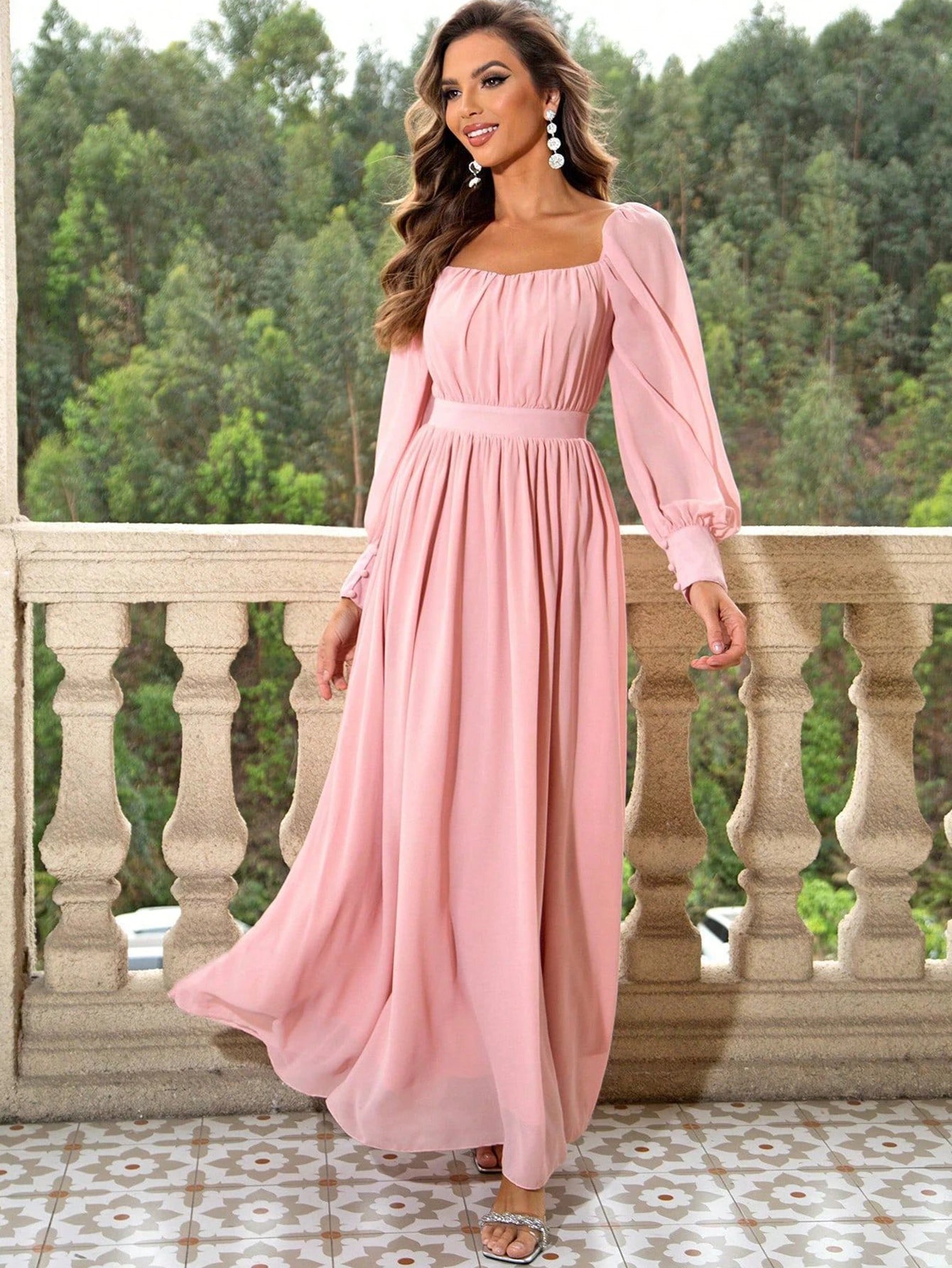 Margot Pink Backless Long Sleeve Maxi Dress