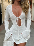 Santorini White Crochet Cutout Mini Dress