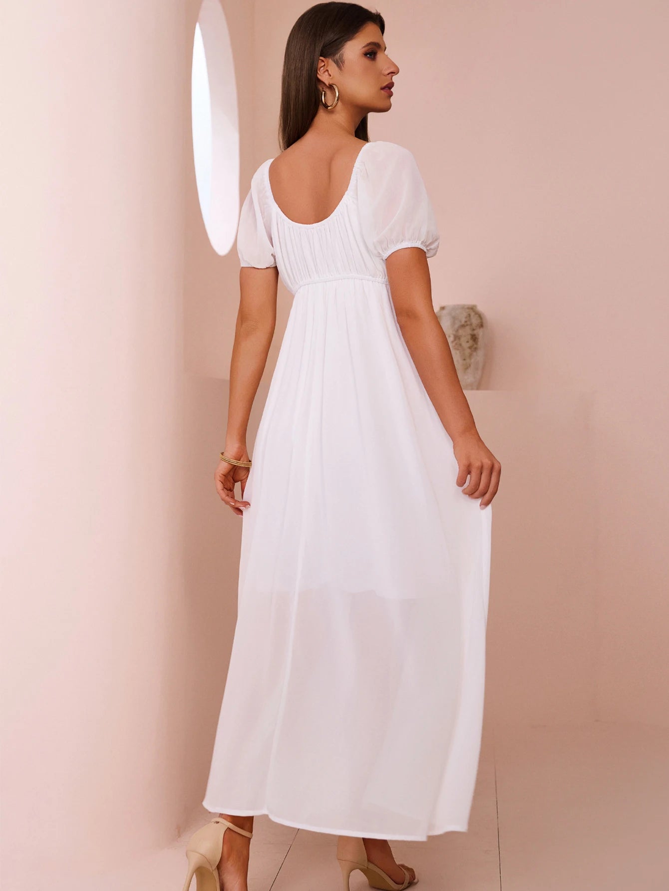 Elowen White Puff Sleeve Maxi Dress
