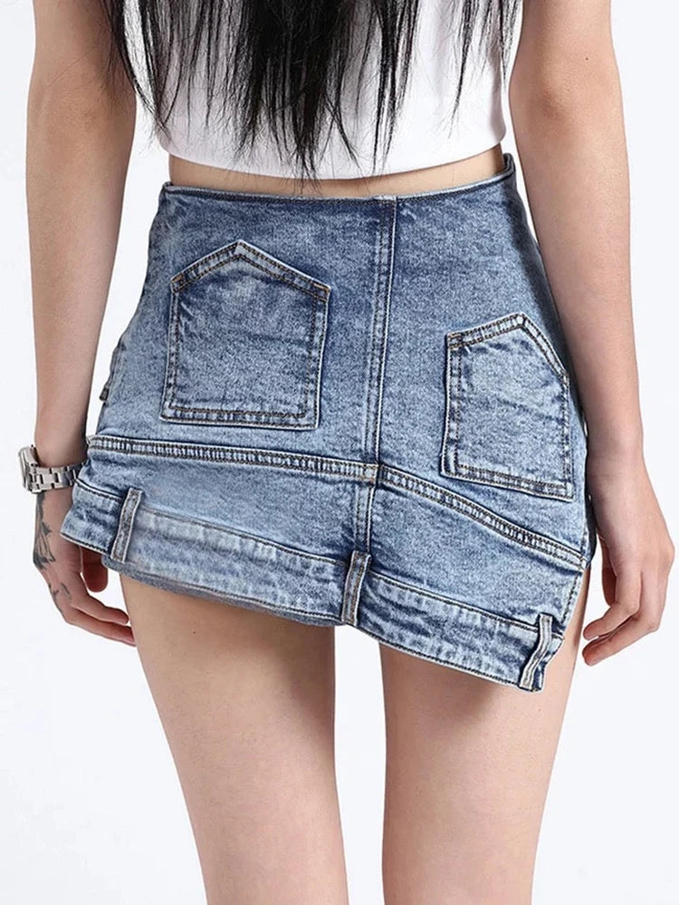 Rebel Blue Asymmetric Zip Shorts