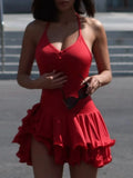 Victoria Red Sleeveless Ruffled Mini Dress
