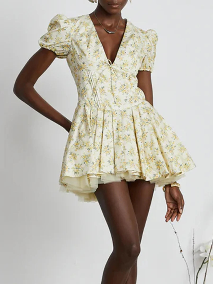Lunika Yellow Garden Corset Mini Dress