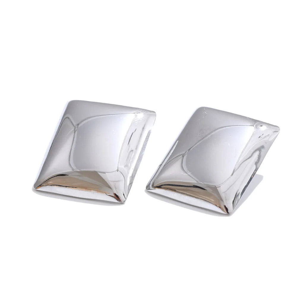 Bold Silver Square Dome Earrings