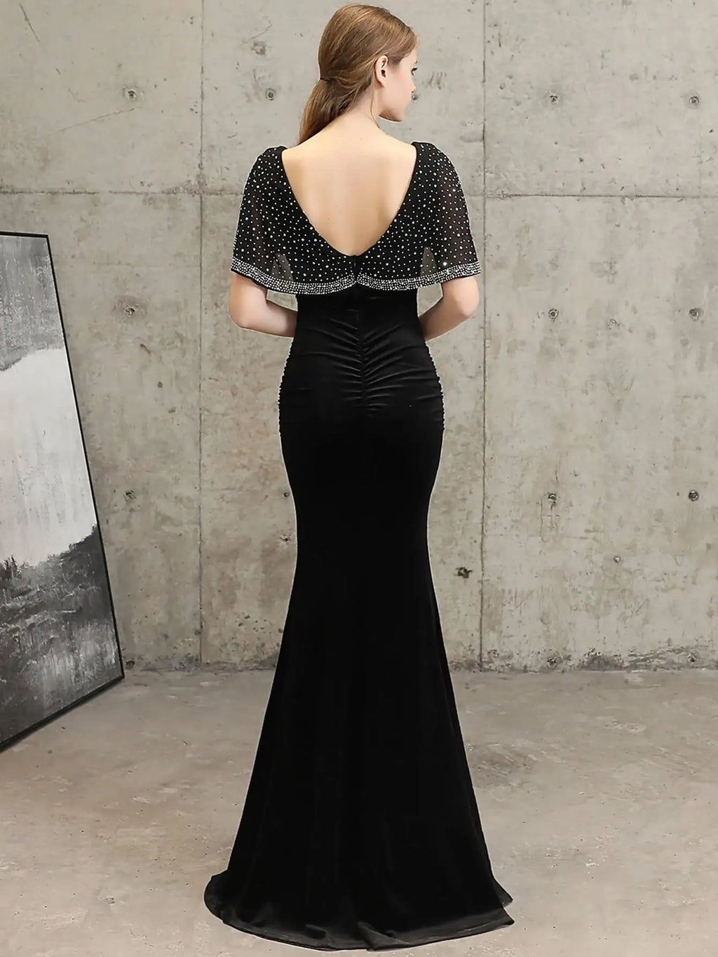 Candy Backless Rhinestone Black Maxi Dress