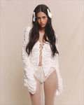 Seraphina White Ruched Lace-Up Top