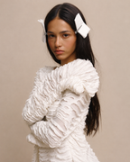 Seraphina White Ruched Lace-Up Top