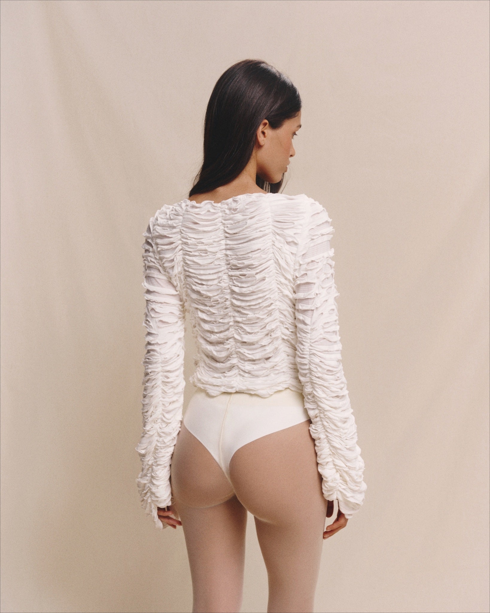 Seraphina White Ruched Lace-Up Top