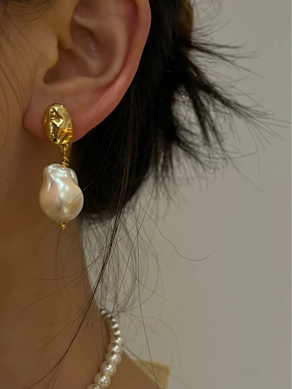 Organic Gold Pearl Earrings