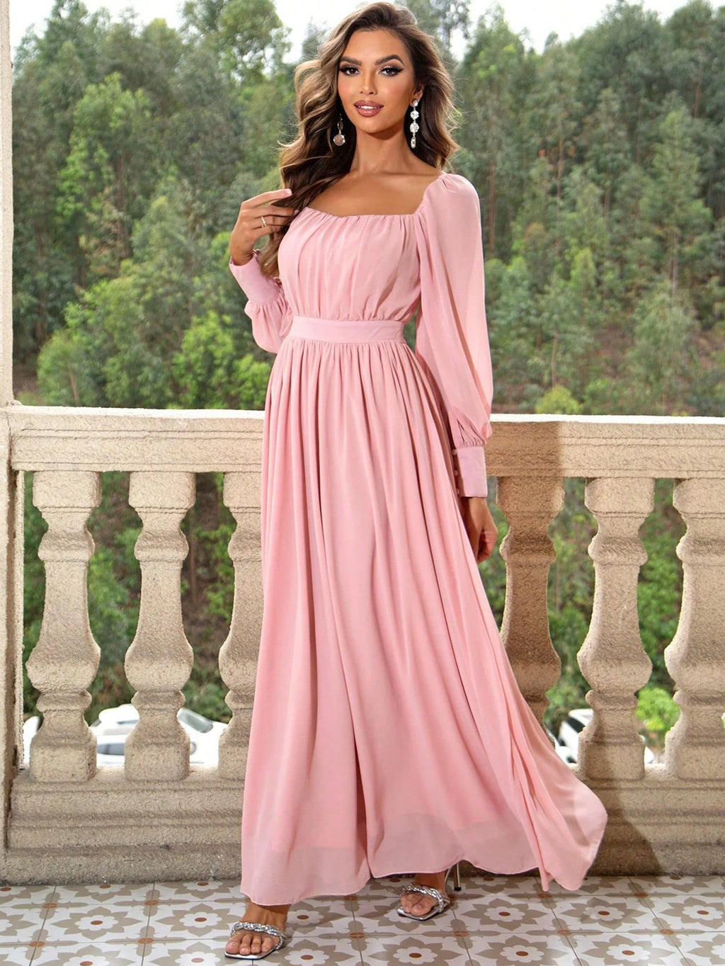 Margot Pink Backless Long Sleeve Maxi Dress