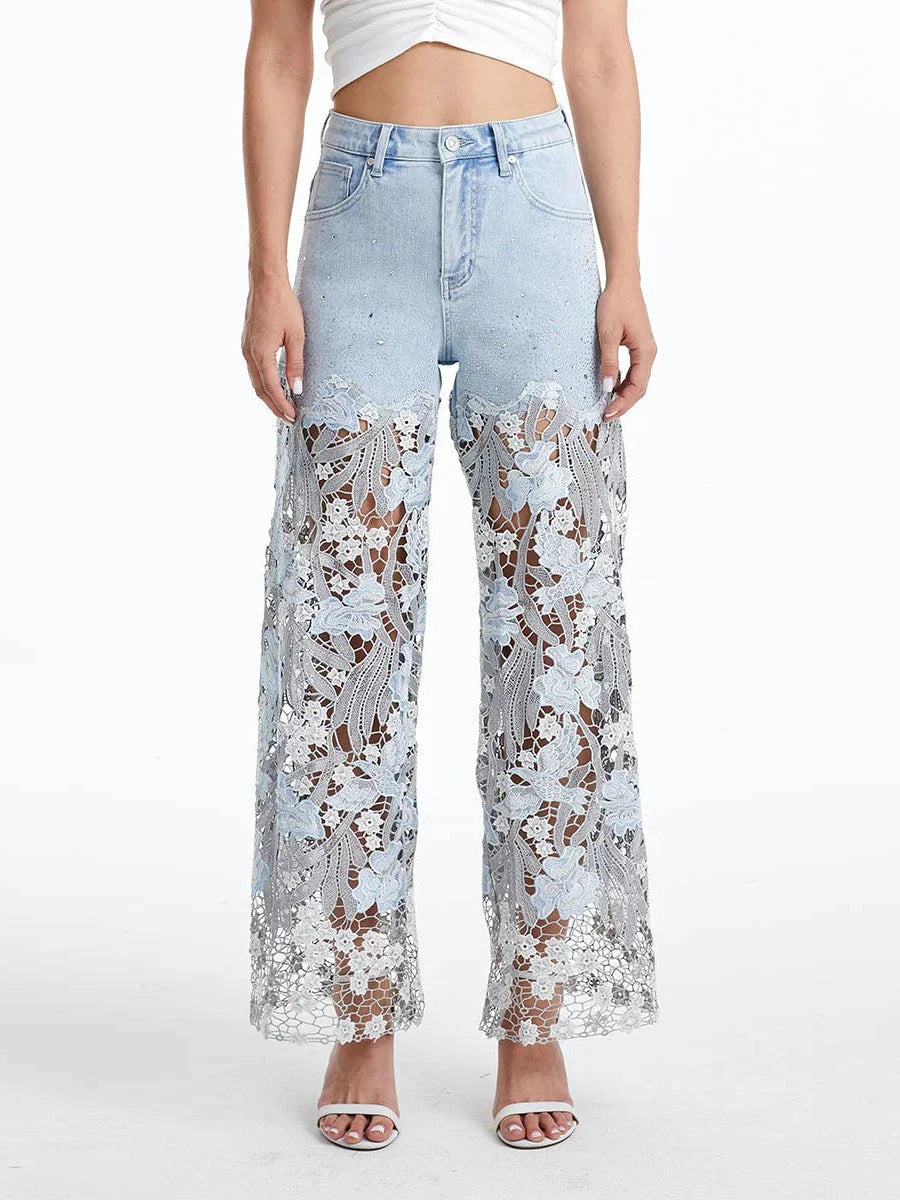 Tease Blue Lace Wide Jeans