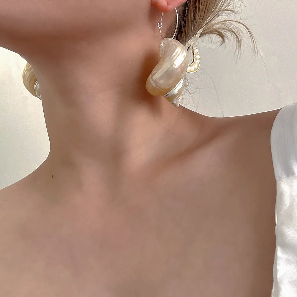 Natural Ivory Shell Hoop Earrings