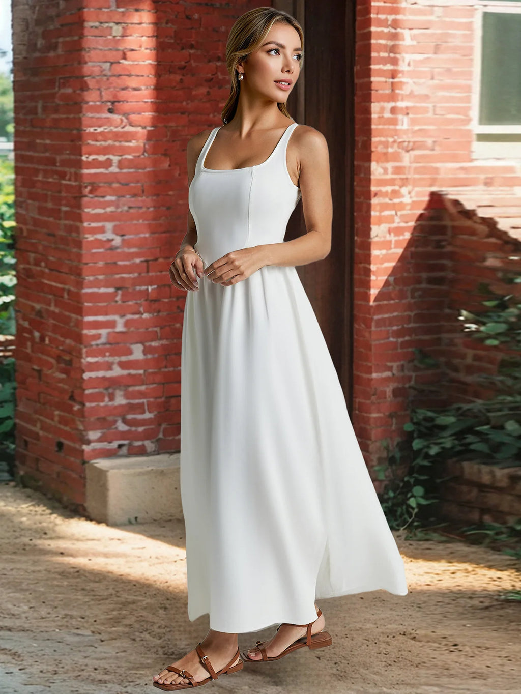 Olivia Skye Backless Flared White Maxi Dress