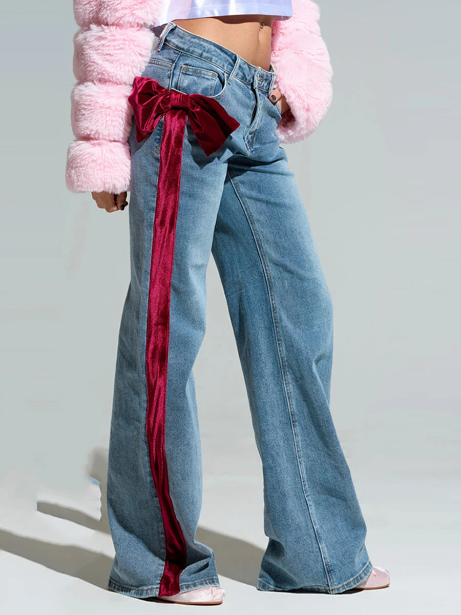 Cherry Light Blue Side Bow Jeans